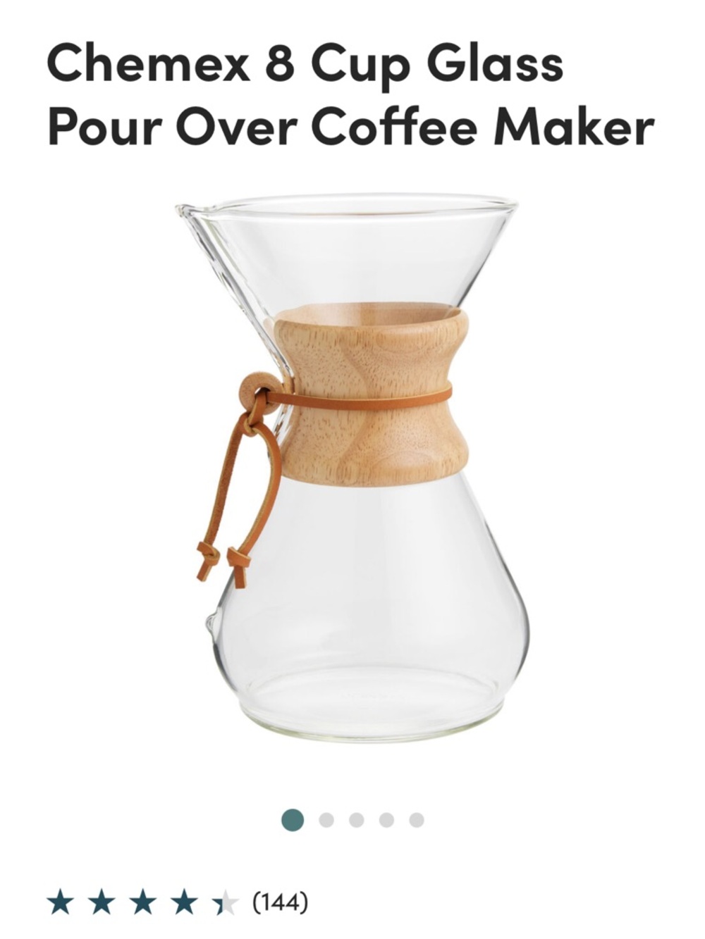 Chemex 6-Cup Glass Pour Over Coffee Maker - Natural Wood Collar